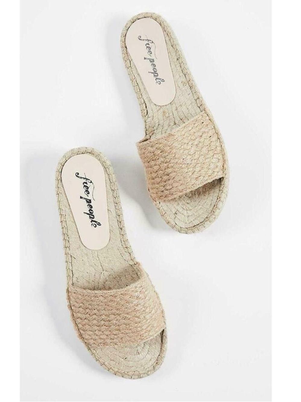 Free People Tan Espadrille Slides with Woven Texture